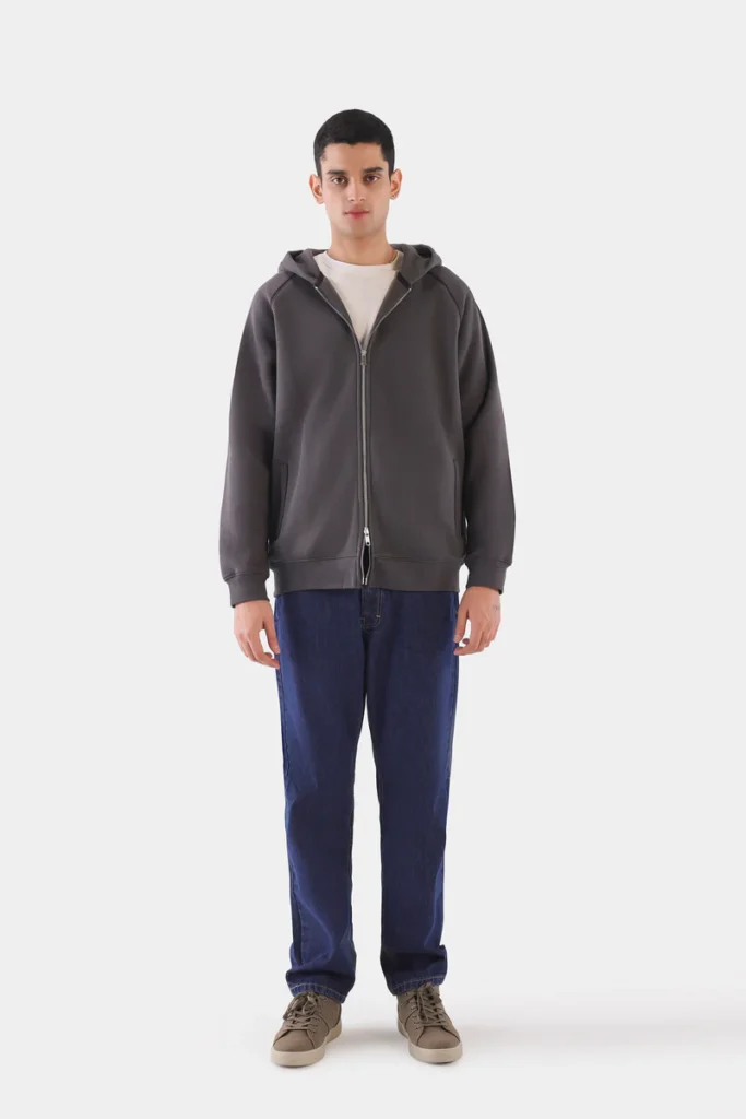 Relaxed Contrast Zip Hoodie