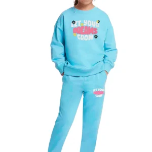 Girls' Blue Tracksuit with Motivational Sweatshirt & Comfy Trousers