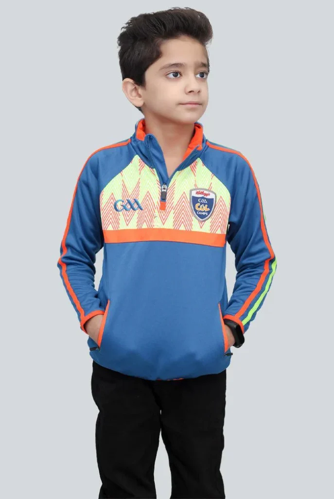 Blue Half Zipper Mock Neck T-Shirt for Boys