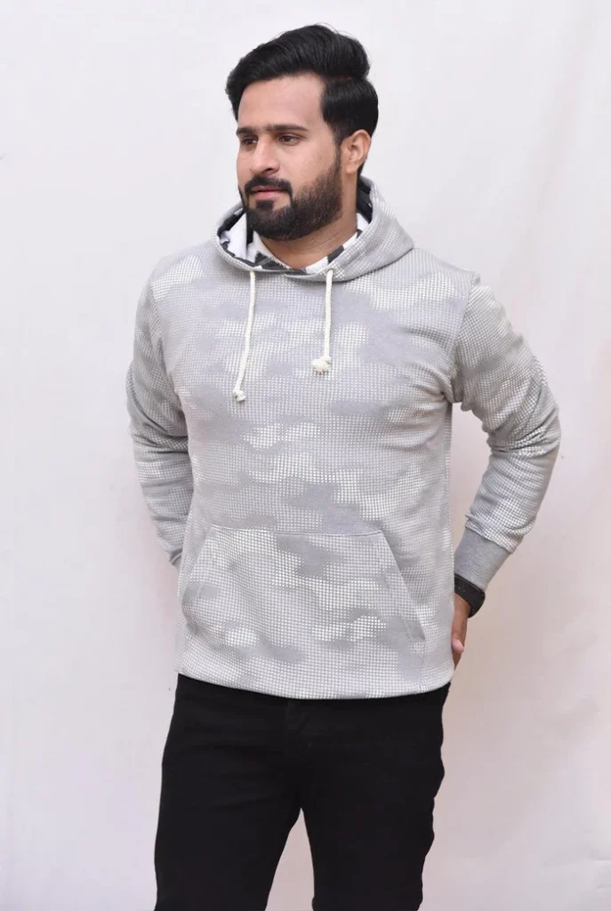 Grey Fleece Pullover Hoodie for Men